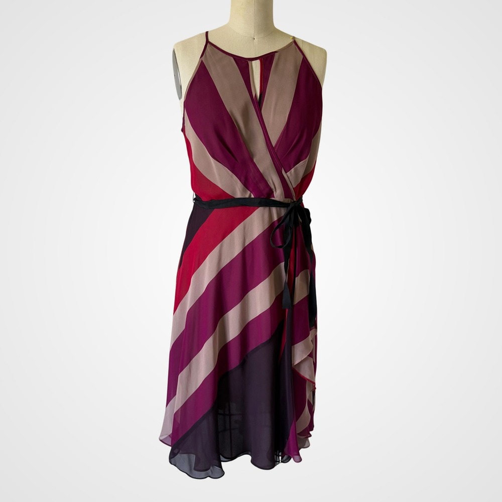 Coast‎ Striped Halter Midi Dress Keyhole Wrap Waist Size 14 Event Party Wedding